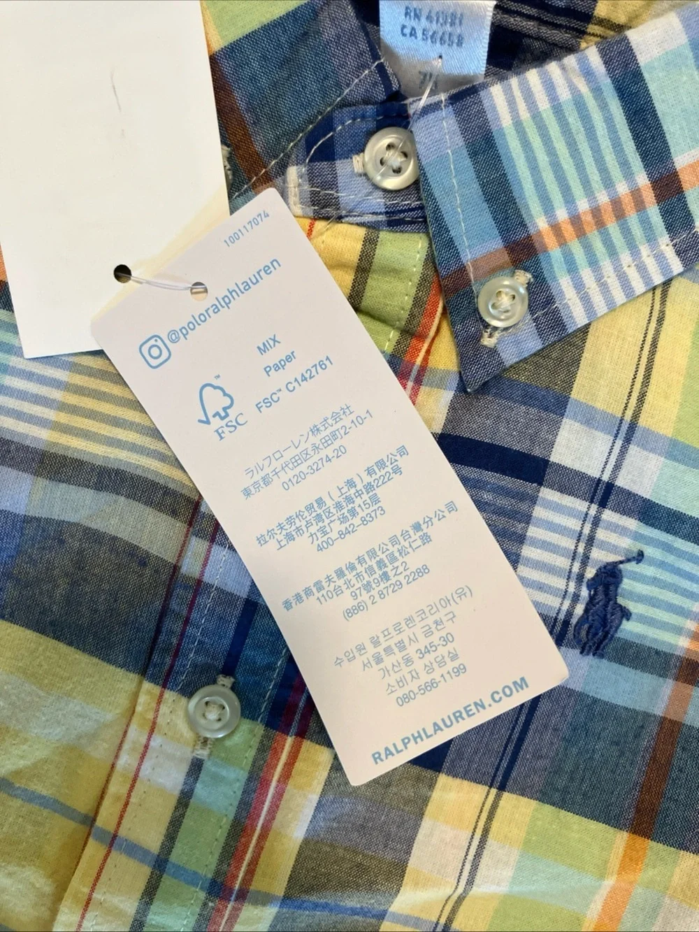 Ralph Lauren Baby Boys Blue Yellow Button up Short sleeve shirt Sz9 Month